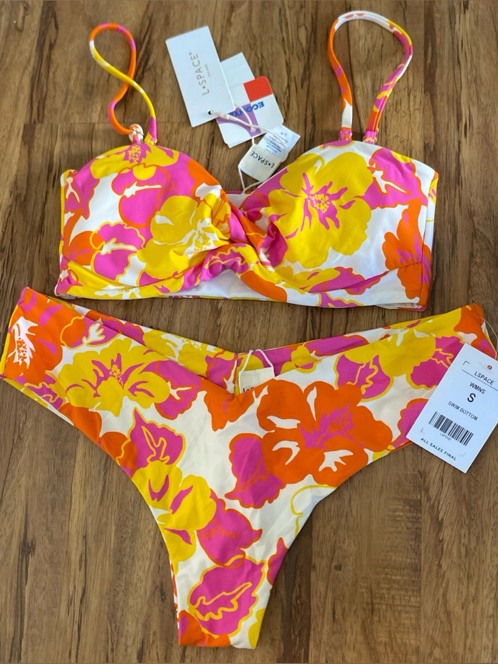 L*space hibiscus Hawaiian floral bikini set S NWT